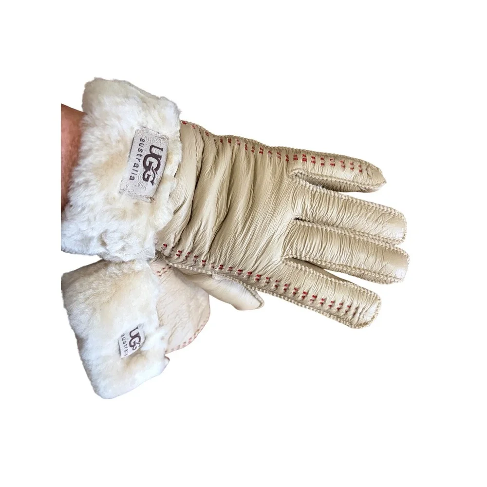 UGG‎ Australia Women Sand Sheepskin Shearling Lined Gloves Beige NWOT Med